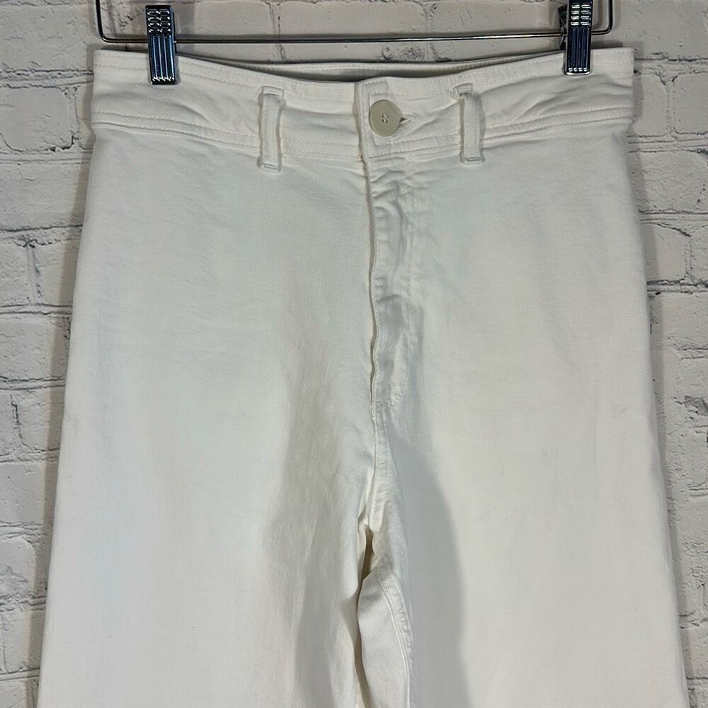 Zara High Rise Waist Flared Jeans Size 8 Raw Hem Wide Leg Pants White SPOT - Picture 2 of 8